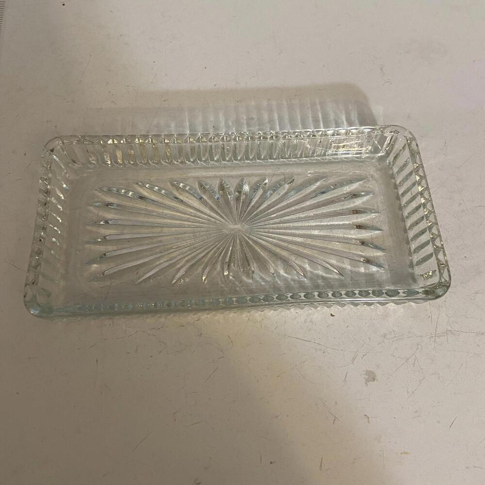 Vtg MCM Glass Starburst Atomic Rectangular Butter Dish‎ 1950’s Mid Century